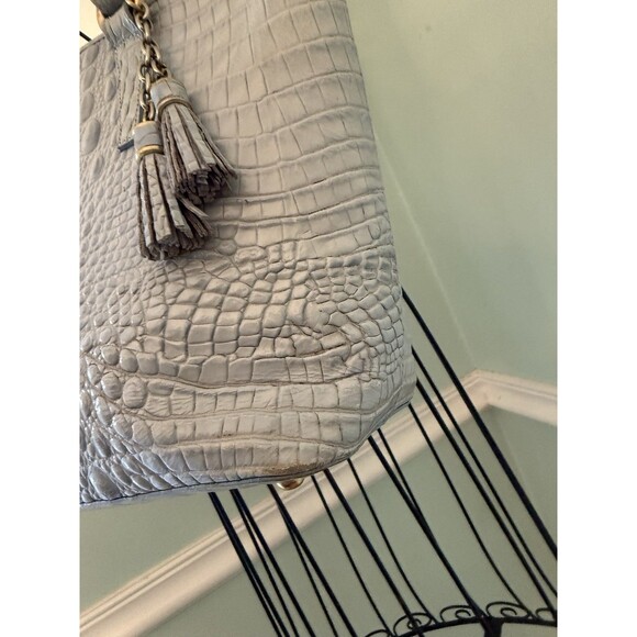Brahmin BLUE Asher Medium  EMBOSSED Leather Shoulder Tote Handbag GORGEOUS! - Picture 3 of 9
